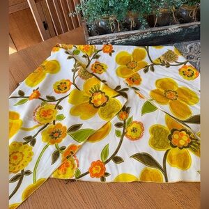 Floral Tablecloth Vintage Mid Century Yellow Orange 60 x 52.5